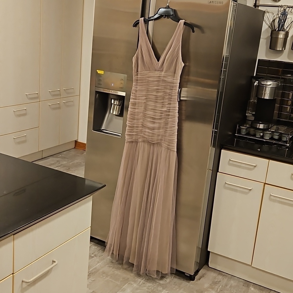 💕SORELLA VITA Plunging V-Neck Bridesmaid Dress Tulle 8860 Stardust Taupe 12 NWT